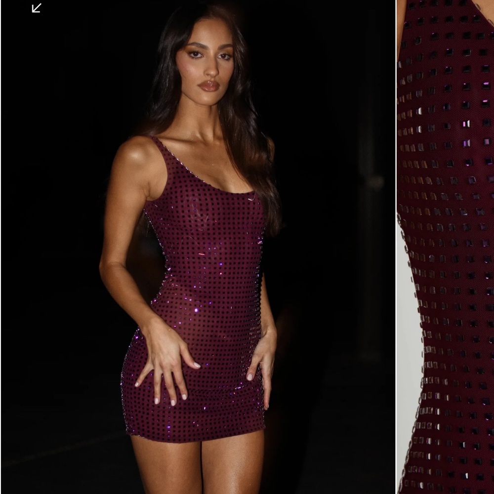 Meshki diamonte berry mini dress
